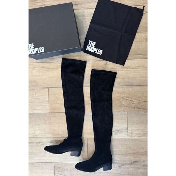 The Kooples Black Stretch Over The Knee LEATHER THIGH-HIGH BOOTS Women’s 36 /5.5 - Picture 4 of 12